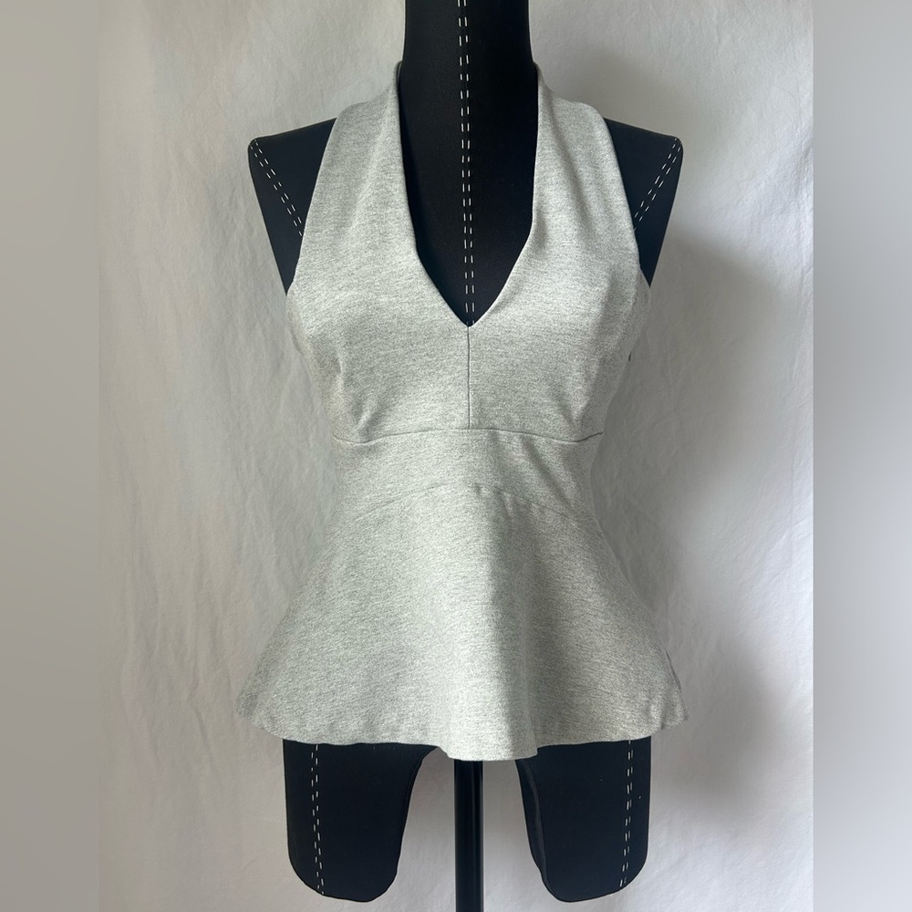 Susan Monaco Grey Vneck Peplum Halter Top Size 2 XS